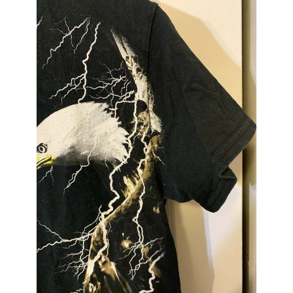 Vtg Bald Eagle Lightning Storm T Shirt Distressed Gildan Tag Men’s Sz S Black - Picture 7 of 8